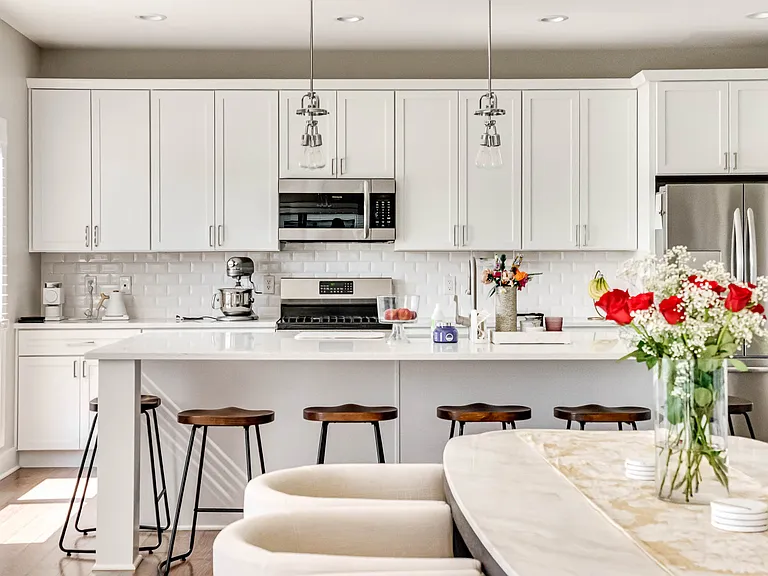 Oversized kitchen island and cabinetry