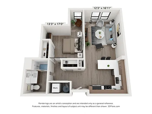 Floor plan 1X1 B