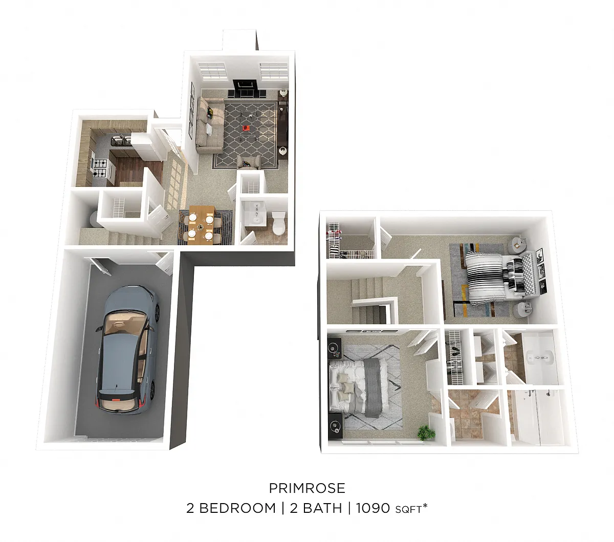 Floor plan Two Bedroom 2 Bath - 1,090 sqft