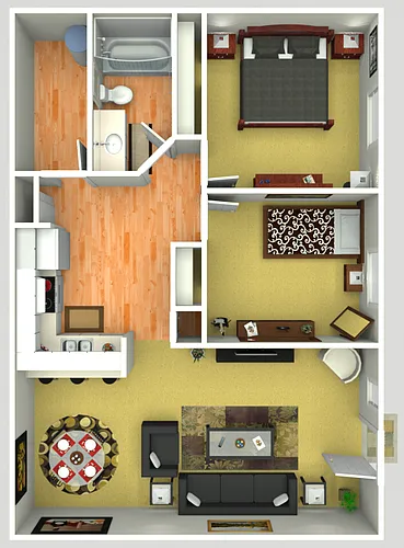 Floor plan 2 Bedroom 1 Bath Apartment Home with 816 Square Fe