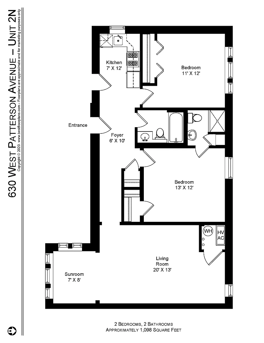 Floor plan Two Bedroom, Two Bath
