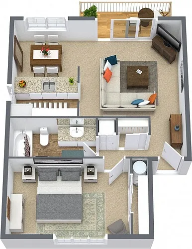 Floor plan 1 Bed 1 Bath D