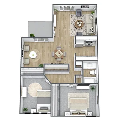 Floor plan B2: 2 Bed 1 Bath - AFF