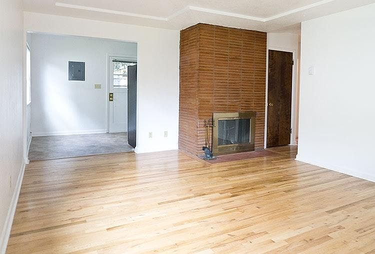 Fireplace, looking towards kitchen