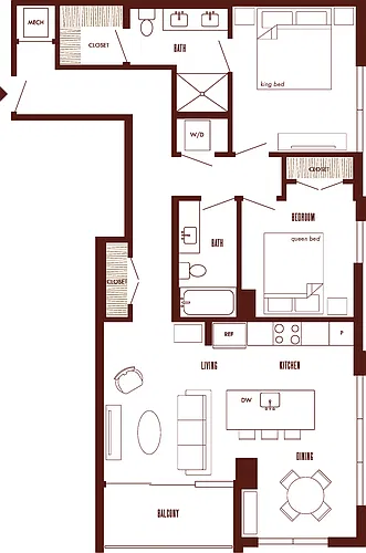 Floor plan 2 Bed/2 Bath-B1b