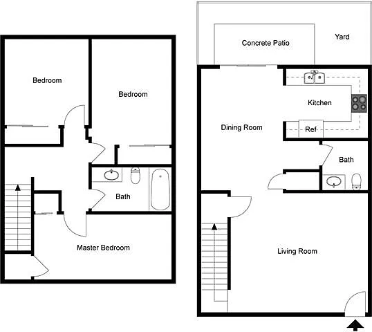 Floor plan 3 Bedroom 1.5 Bath Townhouse