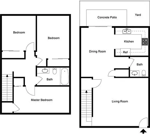 Floor plan 3 Bedroom 1.5 Bath Townhouse
