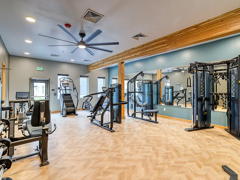 Fitness center facing courtyard