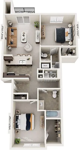 Floor plan Two Bedroom Two Bath