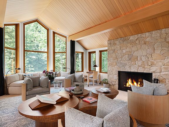 Living room with view of fireplace