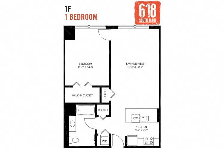 Floor plan 1 Bedroom 1 Bath 785 sq. ft.