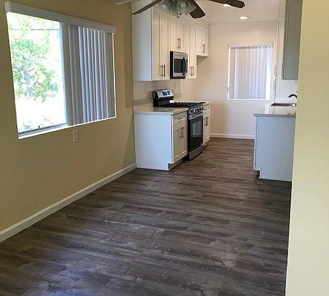 View into kitchen from dining area
