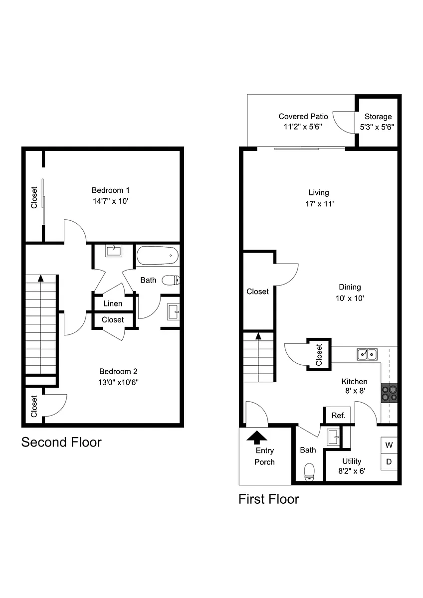 Floor plan 2 Bedroom 1.5 Bath