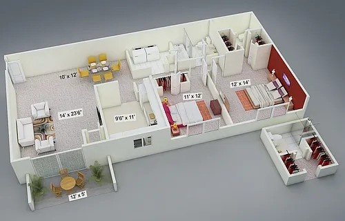 Floor plan Two Bedroom Two Bath Garden Vaulted