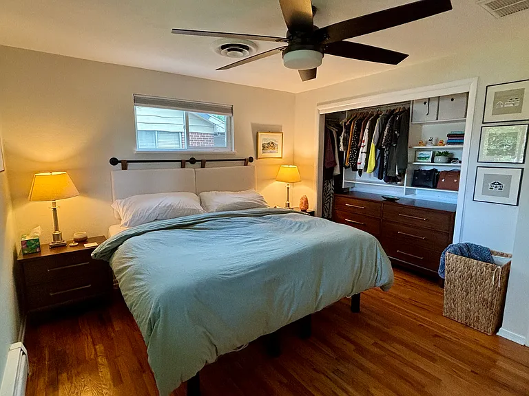 Main level master bedroom with king bed