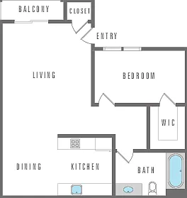 One Bedroom, One Bathroom 
603 SF One Bedroom, One Bathroom 
603 SF