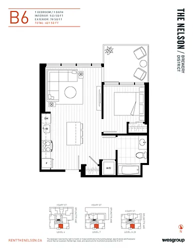 Floor plan 1 Bed + 1 Bath | B6