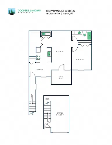 Floor plan 1 Bed, 1 Bath - 827 sq ft