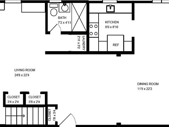 First floor. Entry door on the right side goes out to the back patio.
