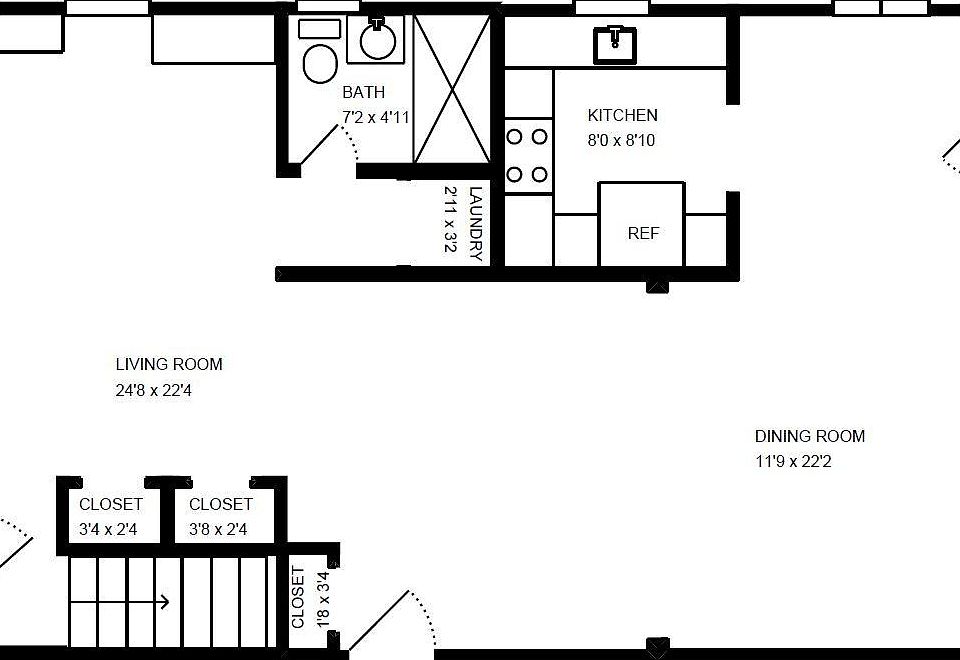 First floor. Entry door on the right side goes out to the back patio.