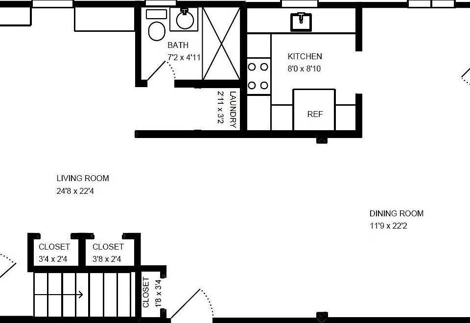 First floor. Entry door on the right side goes out to the back patio.
