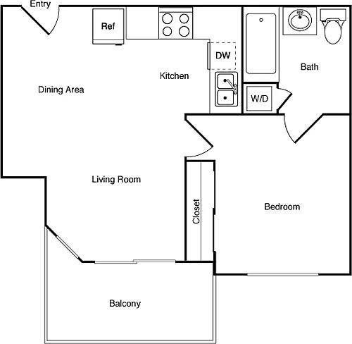 Floor plan 1 Bedroom AA