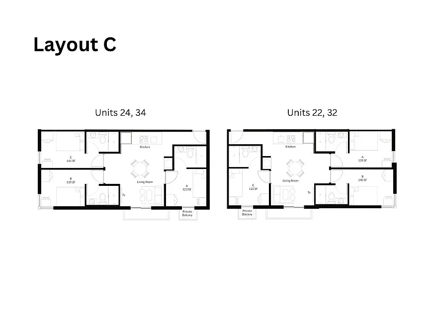 Floor plan Private Bed and Bath in Shared 3bd 3ba - C