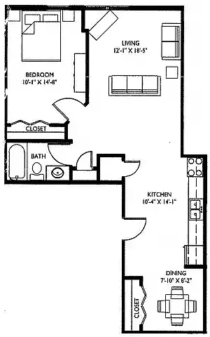 Floor plan One Bedroom K