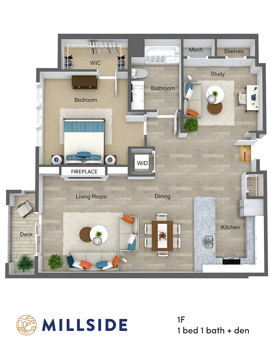 Floor plan One Bed - One Bath with Study