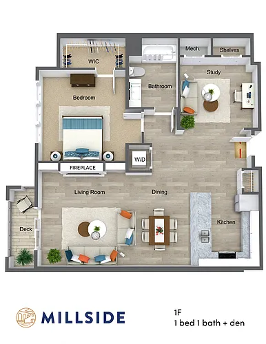 Floor plan One Bed - One Bath with Study