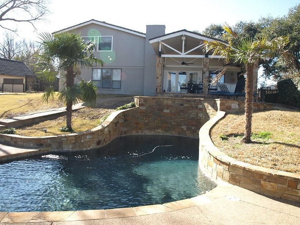 Rear view of 301 Timberlake Drive showing pool