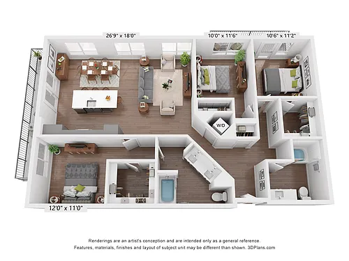 Floor plan 3 Bedroom, 2 Bath