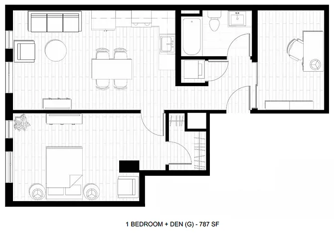 Floor plan 1 Bed 1 Bath Den G