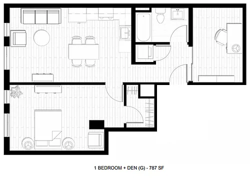 Floor plan 1 Bed 1 Bath Den G