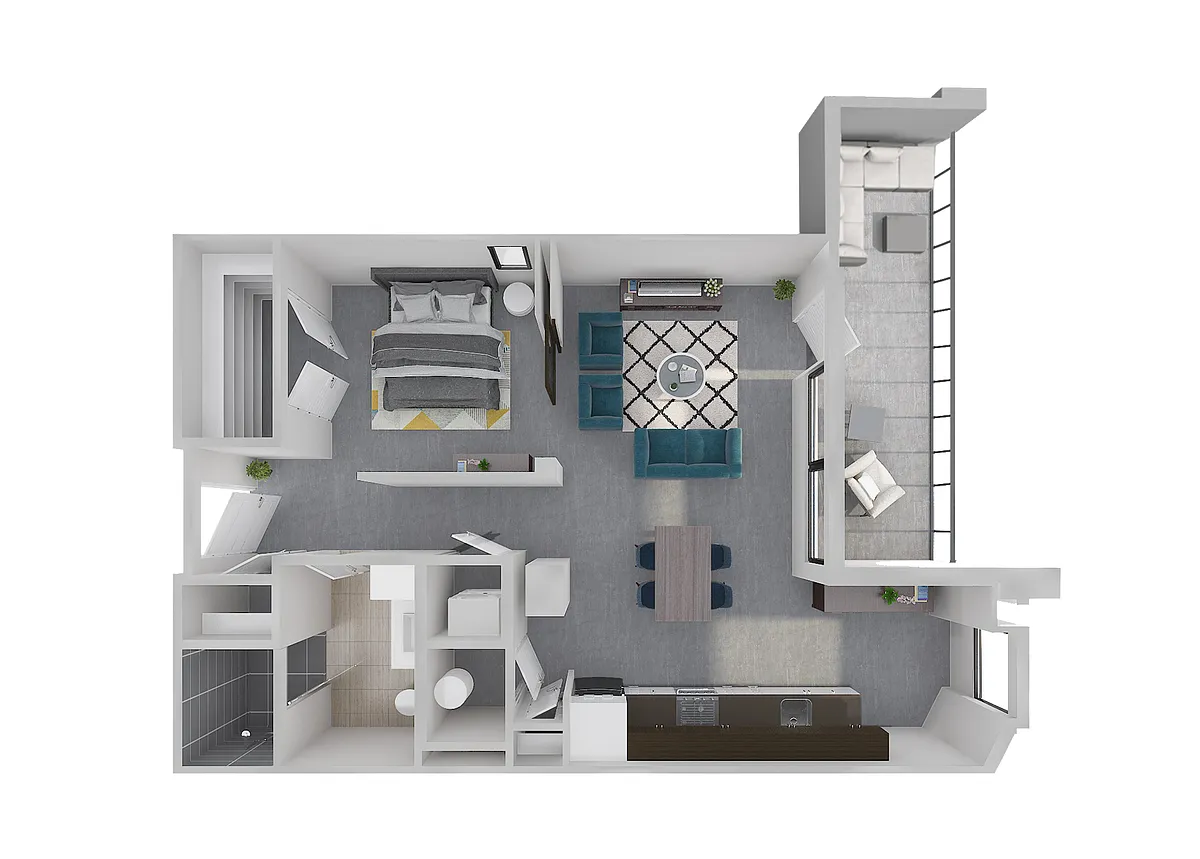 Floor plan A2 - 1 Bedroom 1 Bath