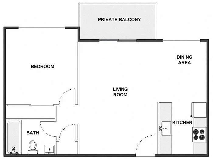 Floor plan 1 Bed / 1 Bath: Type C