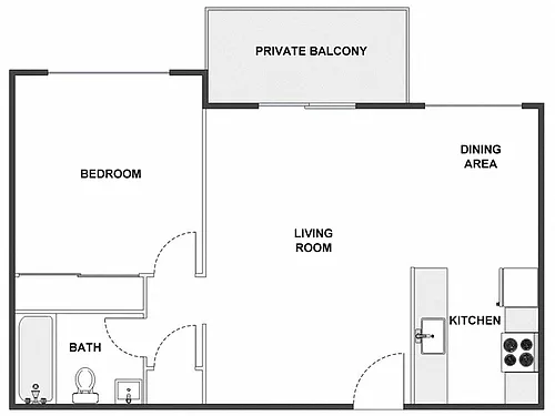 Floor plan 1 Bed / 1 Bath: Type C