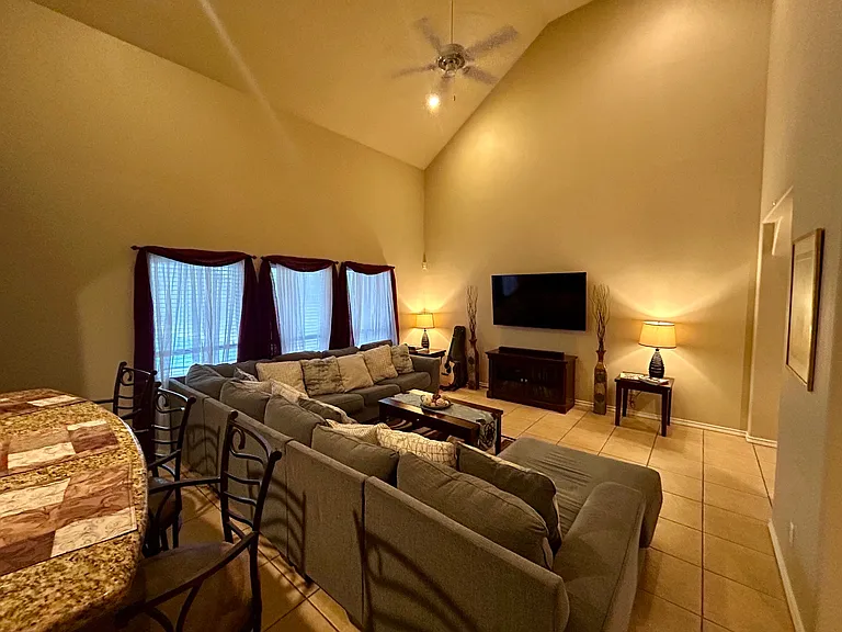 Extra large with windows and vaulted ceiling for bright open feel