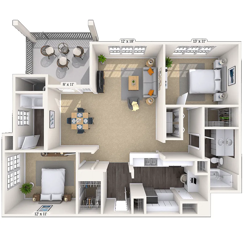 Floor plan Traditional 2x2 1241 SF