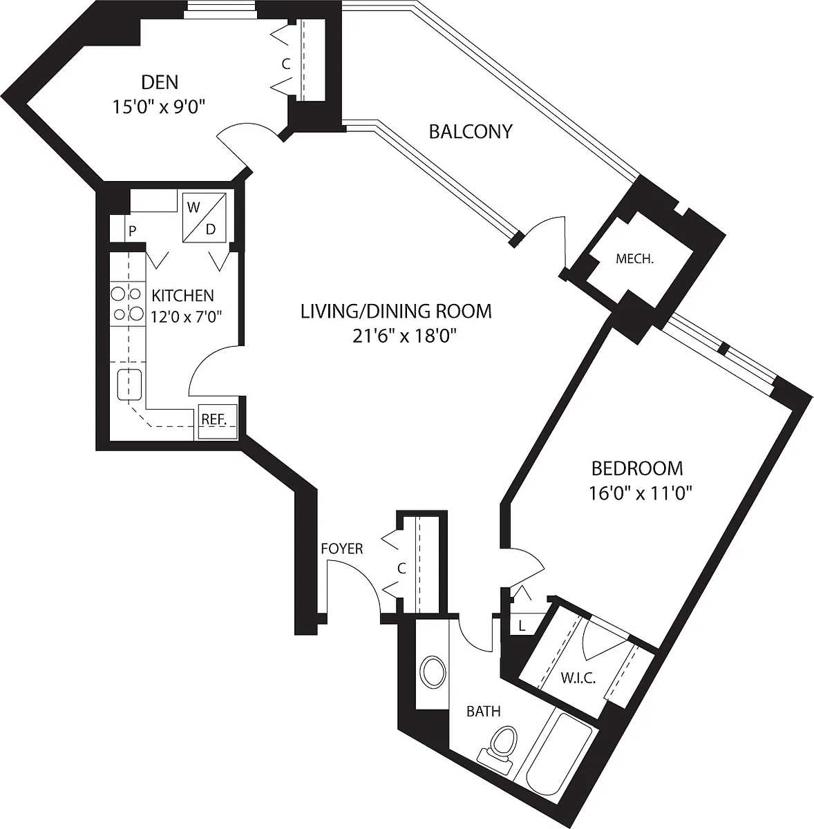 Floor plan 1 Bedroom Q