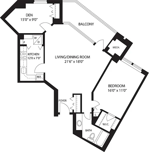 Floor plan 1 Bedroom Q