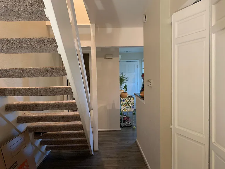 New wood flooring and stair carpeting