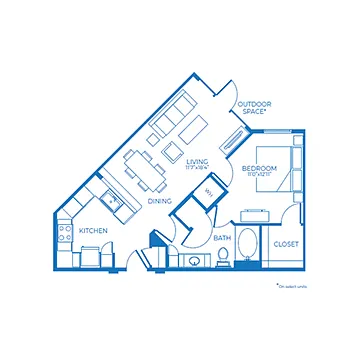 Floor plan A2 | 1 Bed | 1 Bath | 80