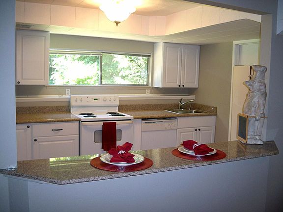 Granite counter tops, new cabinets in the lower level kitchen.