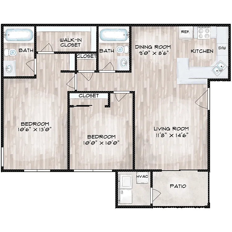 Floor plan 2 Bedroom 2 Bathroom Type B
