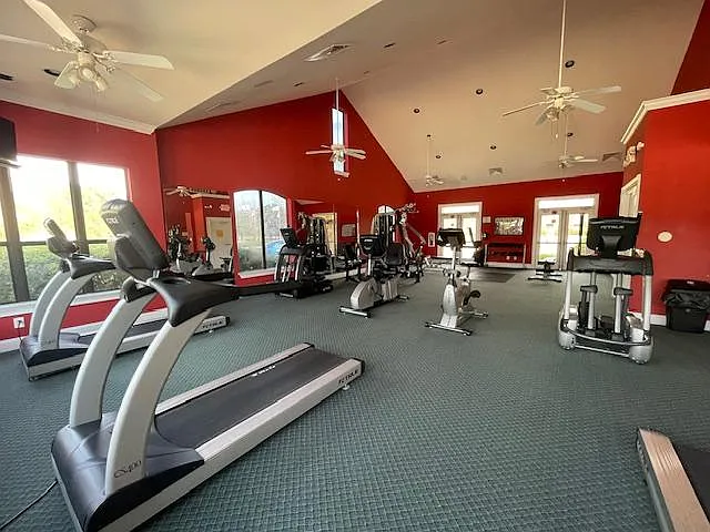 Fitness center located at the International Club HOA Club House, included in the rent.