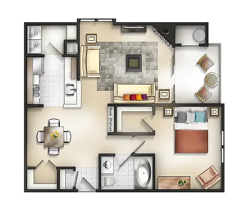 Floor plan 1 Bedroom 1 Bath Willow at Baker II