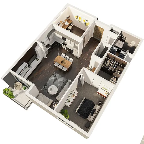 Floor plan 1x1D Income Restricted
