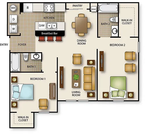 Floor plan Two Bedroom Two Bath