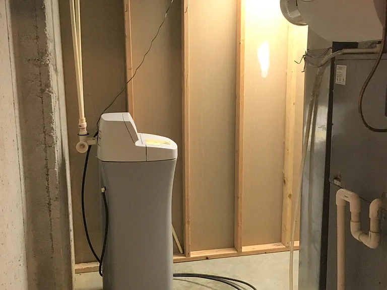 Basement mechanics room - water softener, gas furnace with humidifier/air cleaner and hot water heater